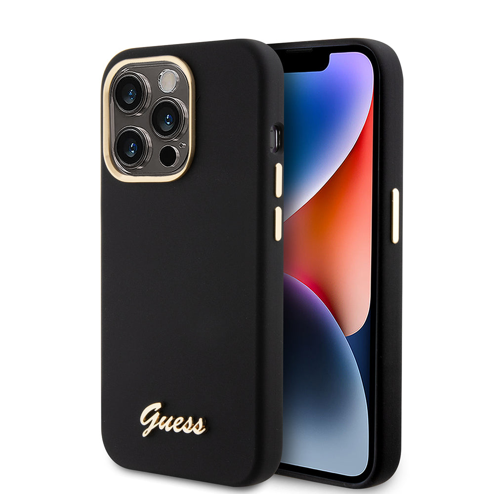 Pouzdro pro Apple iPhone 15 Pro, Guess, Script Metal Logo & Frame, Černá