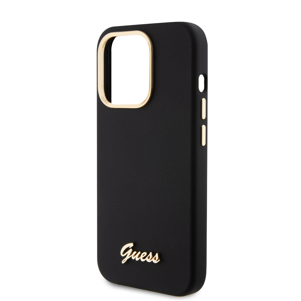 Pouzdro pro Apple iPhone 15 Pro, Guess, Script Metal Logo & Frame, Černá
