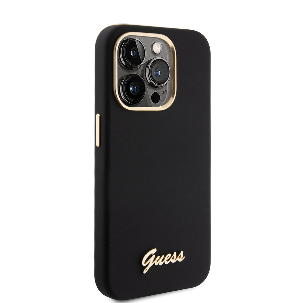 Pouzdro pro Apple iPhone 15 Pro, Guess, Script Metal Logo & Frame, Černá