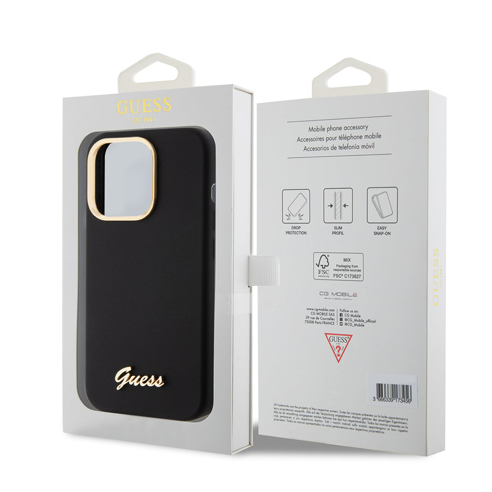 Pouzdro pro Apple iPhone 15 Pro, Guess, Script Metal Logo & Frame, Černá