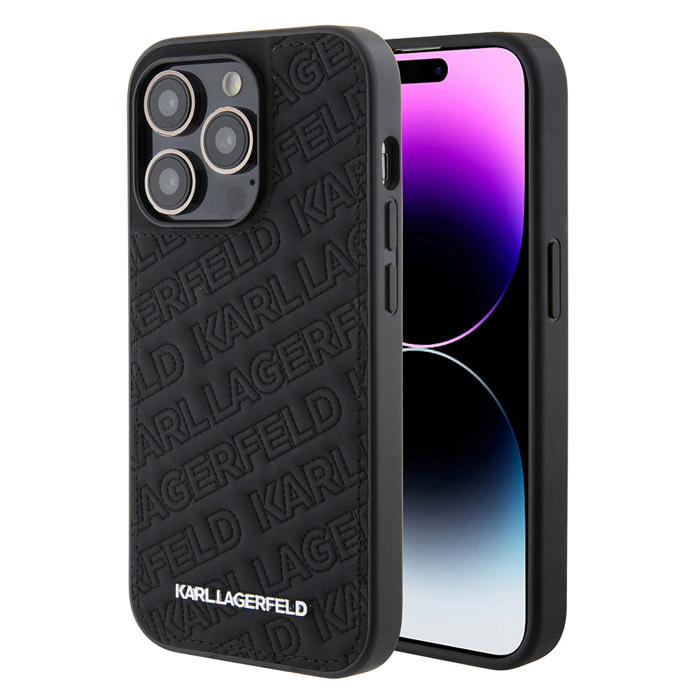 Pouzdro pro Apple iPhone 15 Pro, Karl Lagerfeld, Diagonal Quilted K Pattern, Černá