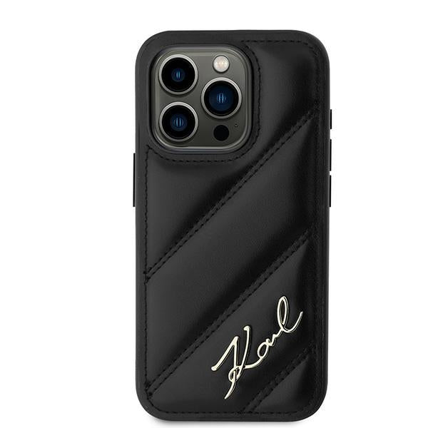 Pouzdro pro Apple iPhone 15 Pro, Karl Lagerfeld, Diagonal Quilted Script, Černá