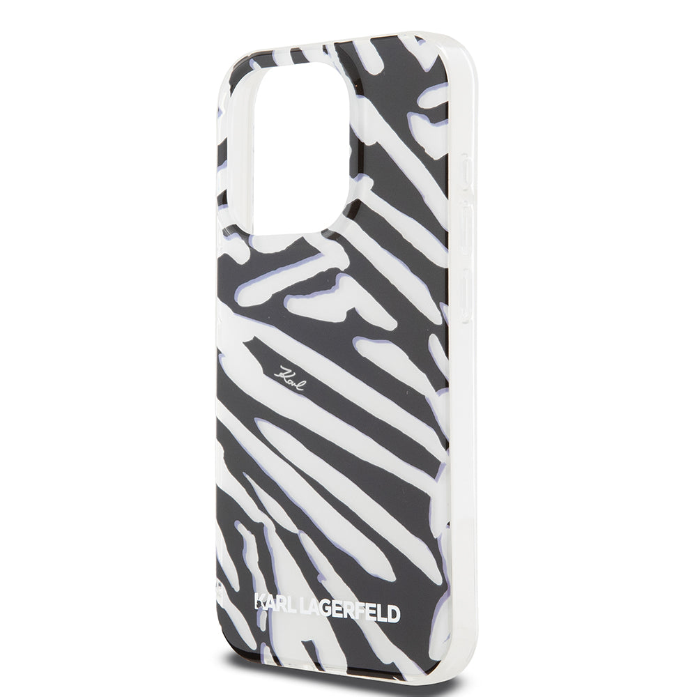 Pouzdro pro Apple iPhone 15 Pro, Karl Lagerfeld, IML Luxury Zebra Pattern with Strap, Černá