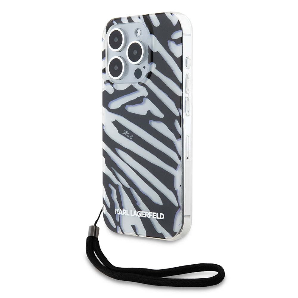 Pouzdro pro Apple iPhone 15 Pro, Karl Lagerfeld, IML Luxury Zebra Pattern with Strap, Černá