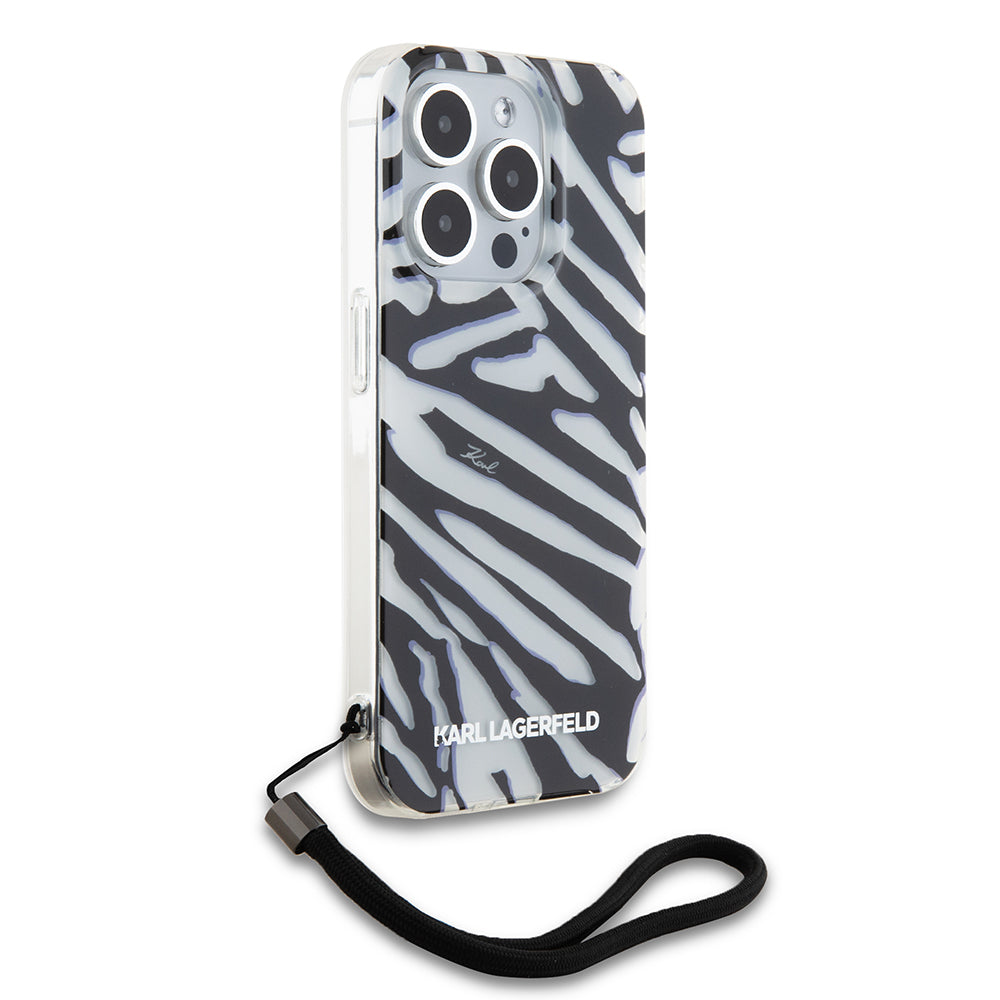 Pouzdro pro Apple iPhone 15 Pro, Karl Lagerfeld, IML Luxury Zebra Pattern with Strap, Černá