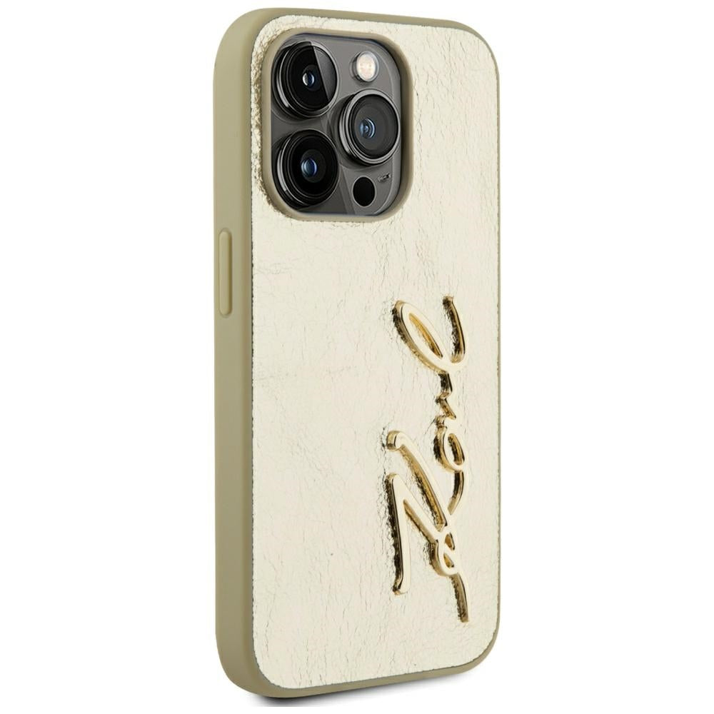 Pouzdro pro Apple iPhone 15 Pro, Karl Lagerfeld, Metal Signature, Zlaté