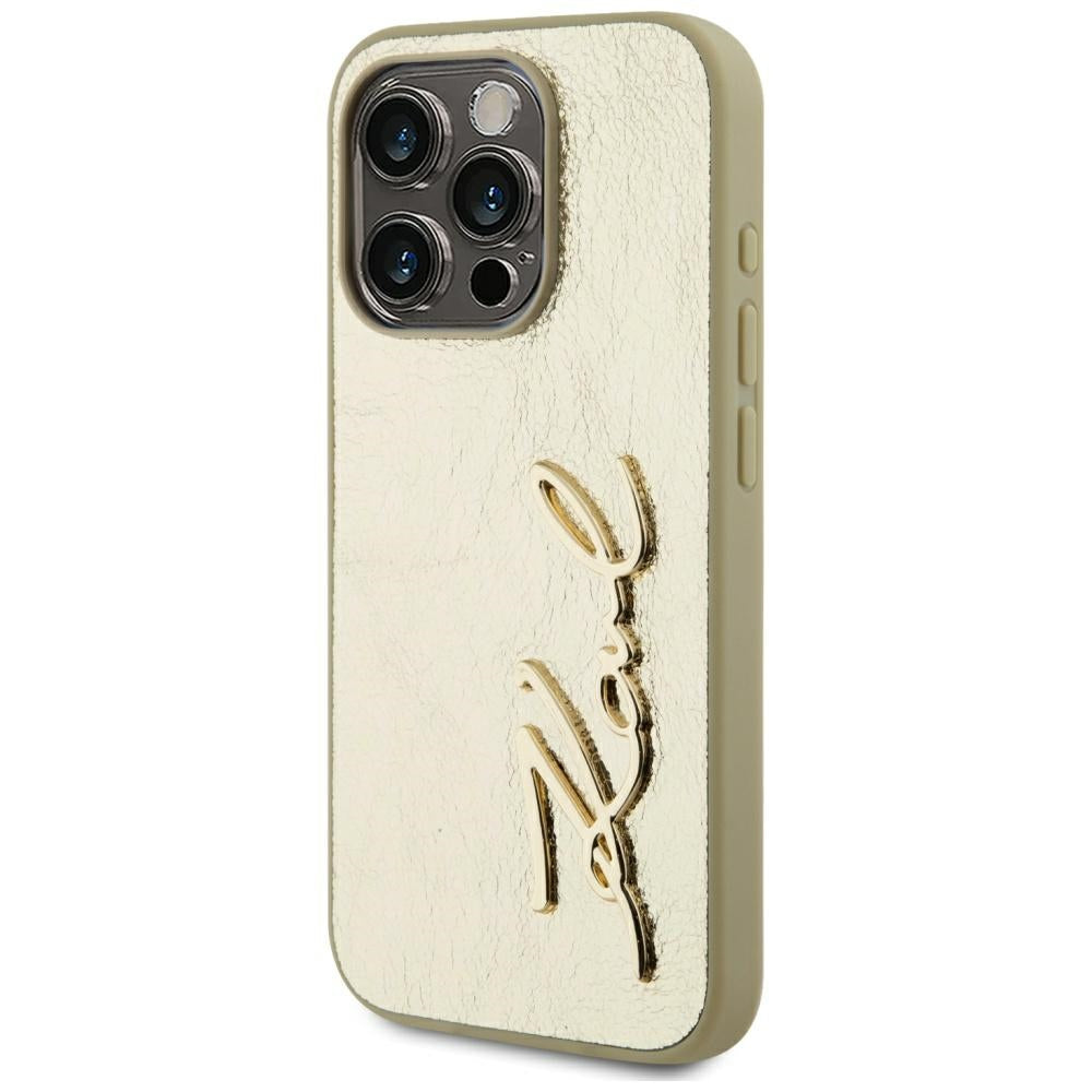 Pouzdro pro Apple iPhone 15 Pro, Karl Lagerfeld, Metal Signature, Zlaté
