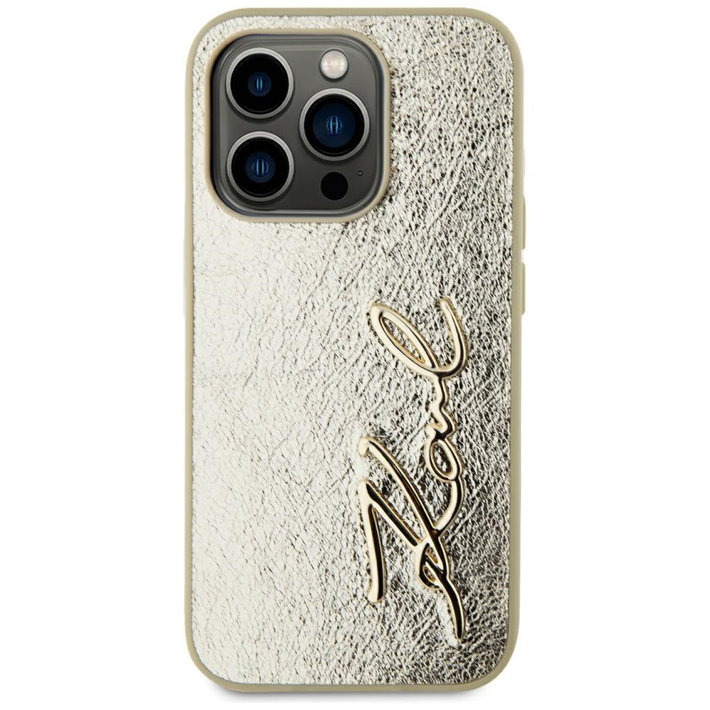 Pouzdro pro Apple iPhone 15 Pro, Karl Lagerfeld, Metal Signature, Zlaté