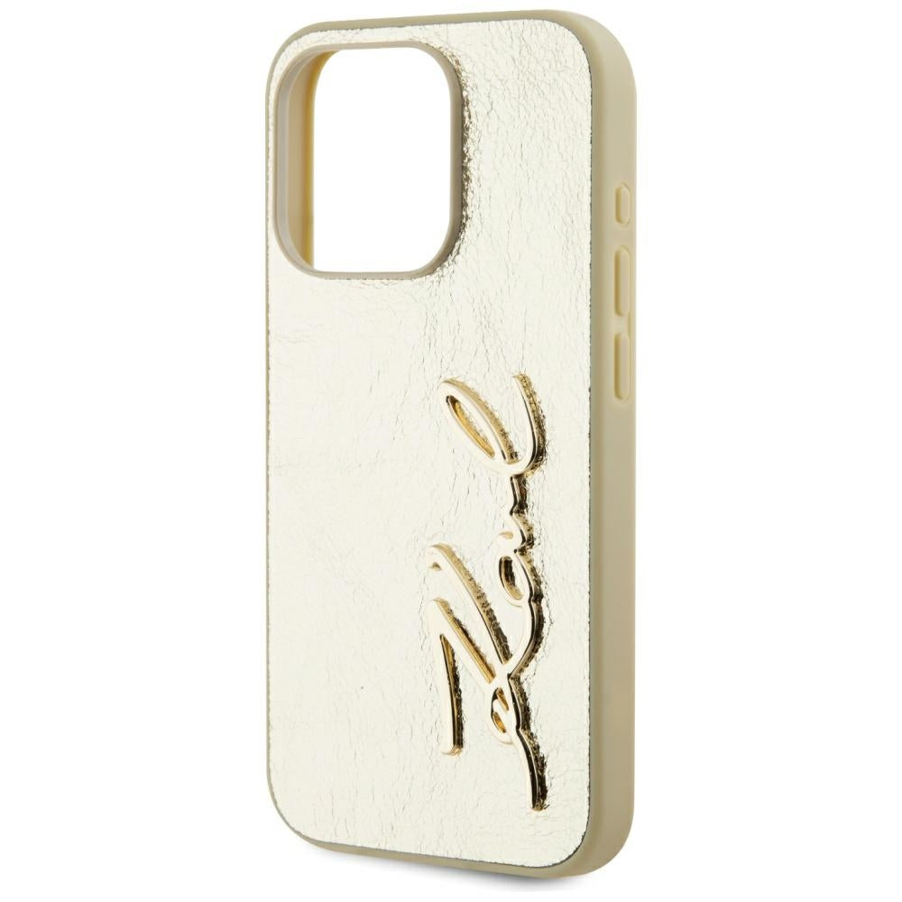 Pouzdro pro Apple iPhone 15 Pro, Karl Lagerfeld, Metal Signature, Zlaté