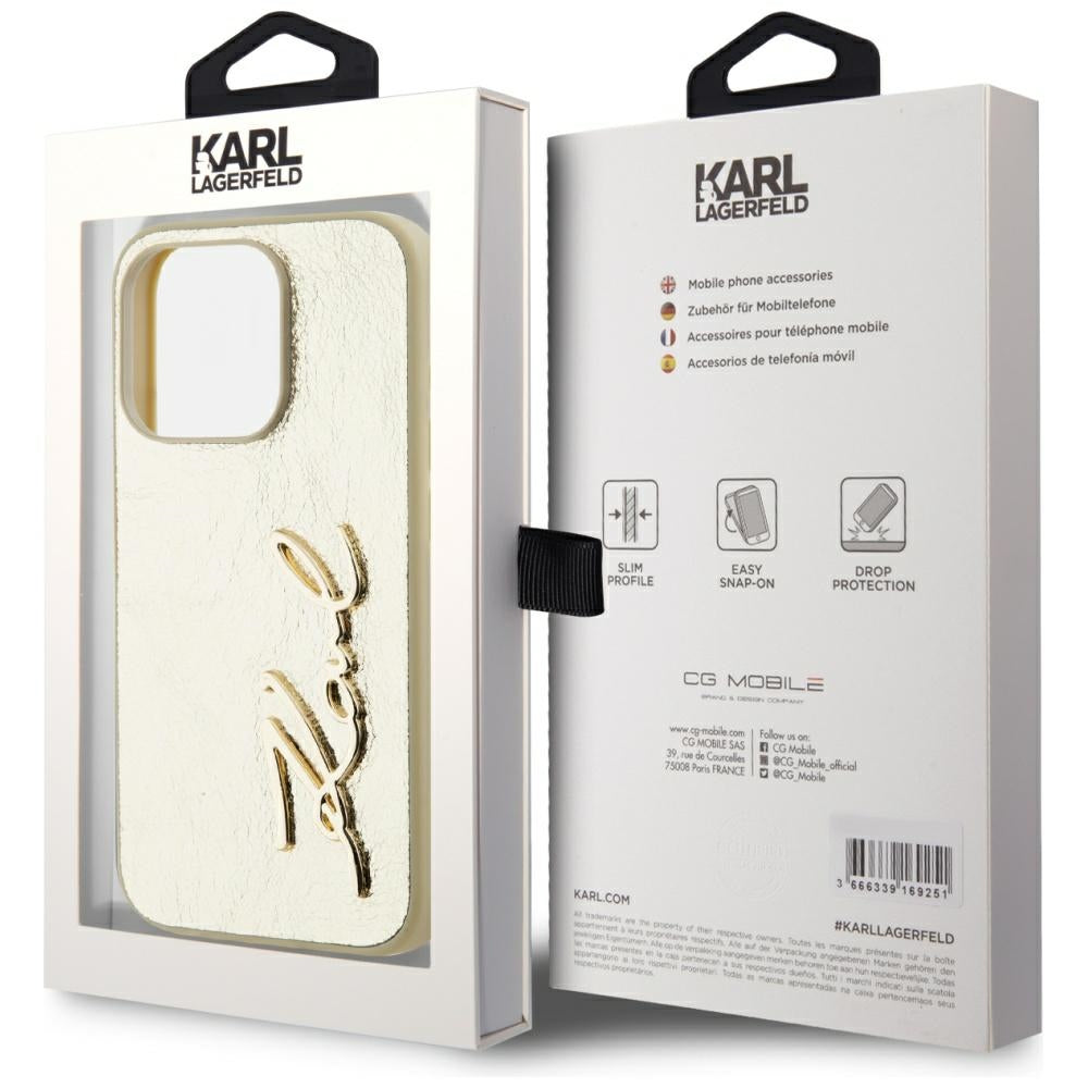 Pouzdro pro Apple iPhone 15 Pro, Karl Lagerfeld, Metal Signature, Zlaté
