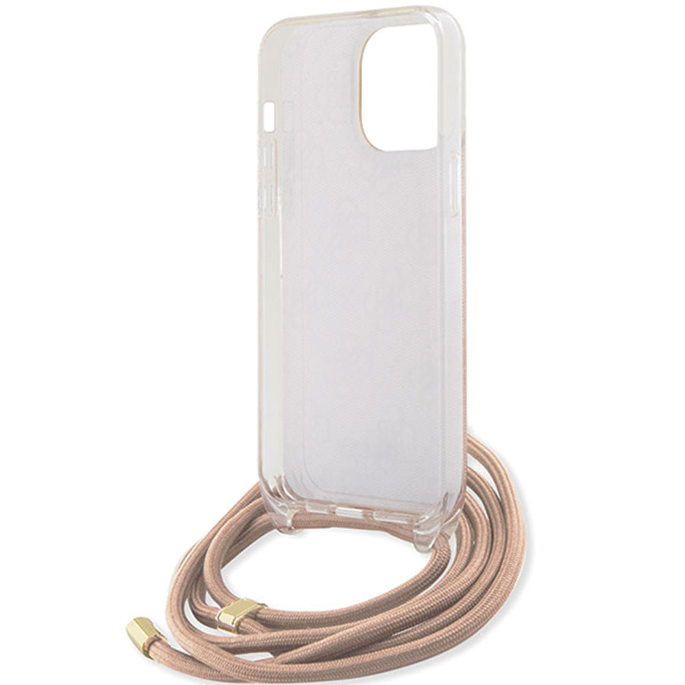 Pouzdro pro Apple iPhone 15 Pro Max, Guess, Crossbody Cord 4G Print, Růžové