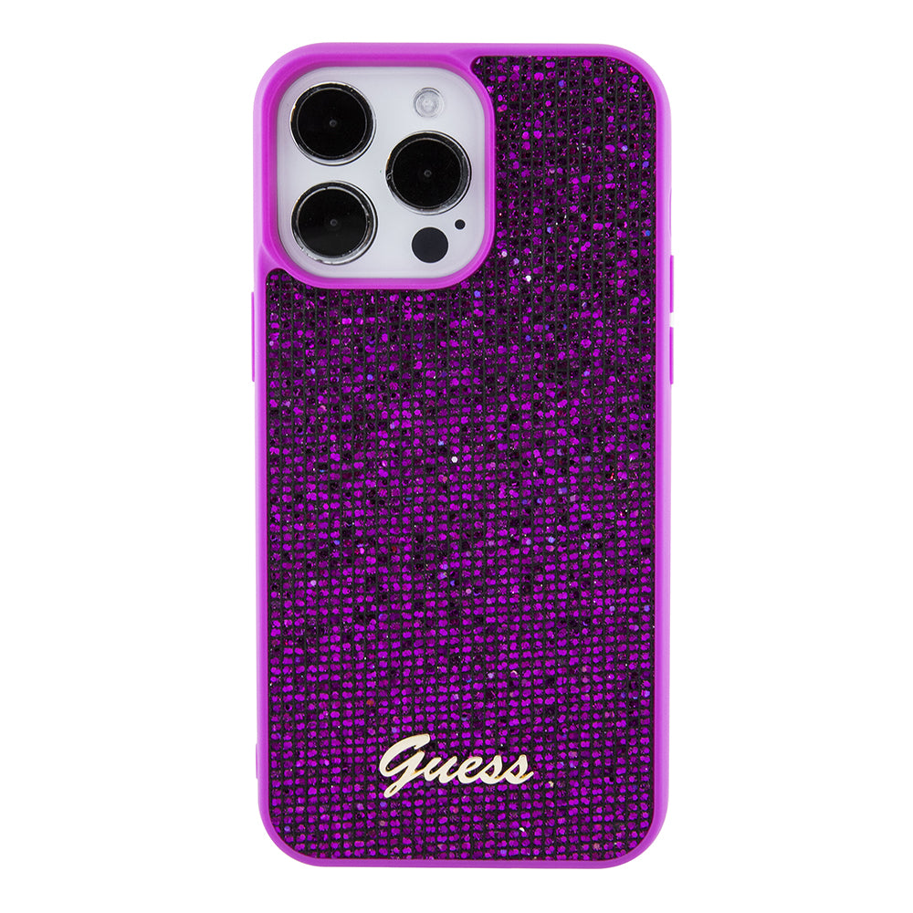 Pouzdro pro Apple iPhone 15 Pro Max, Guess, Disco Metal Script, Fuchsiová