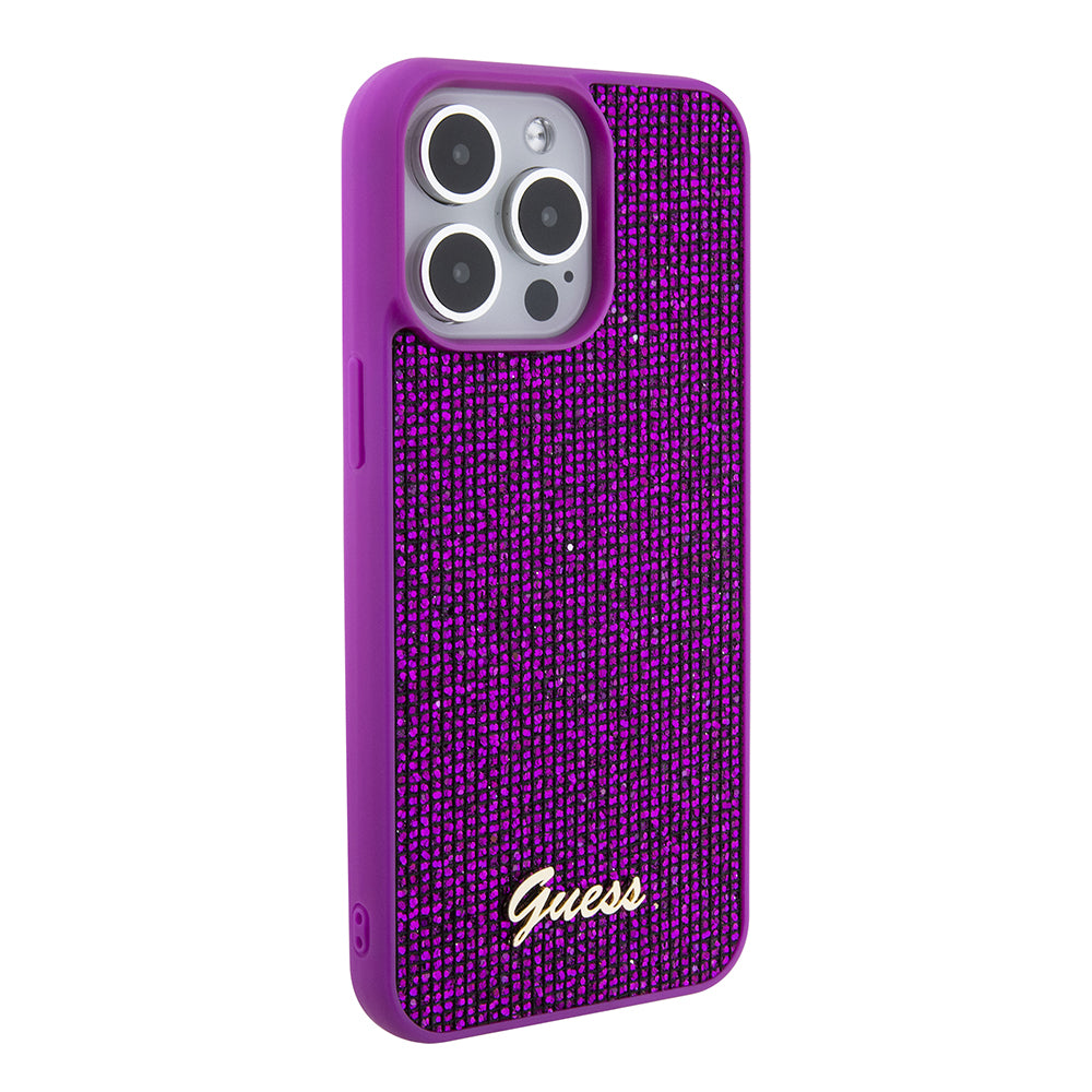 Pouzdro pro Apple iPhone 15 Pro Max, Guess, Disco Metal Script, Fuchsiová