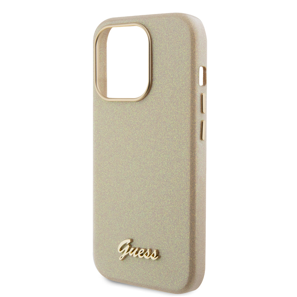 Pouzdro pro Apple iPhone 15 Pro Max, Guess, Glitter Glossy Script, Bežová