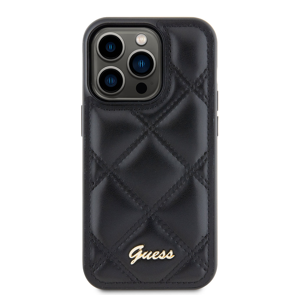 Pouzdro pro Apple iPhone 15 Pro Max, Guess, Quilted Metal Logo, Černá
