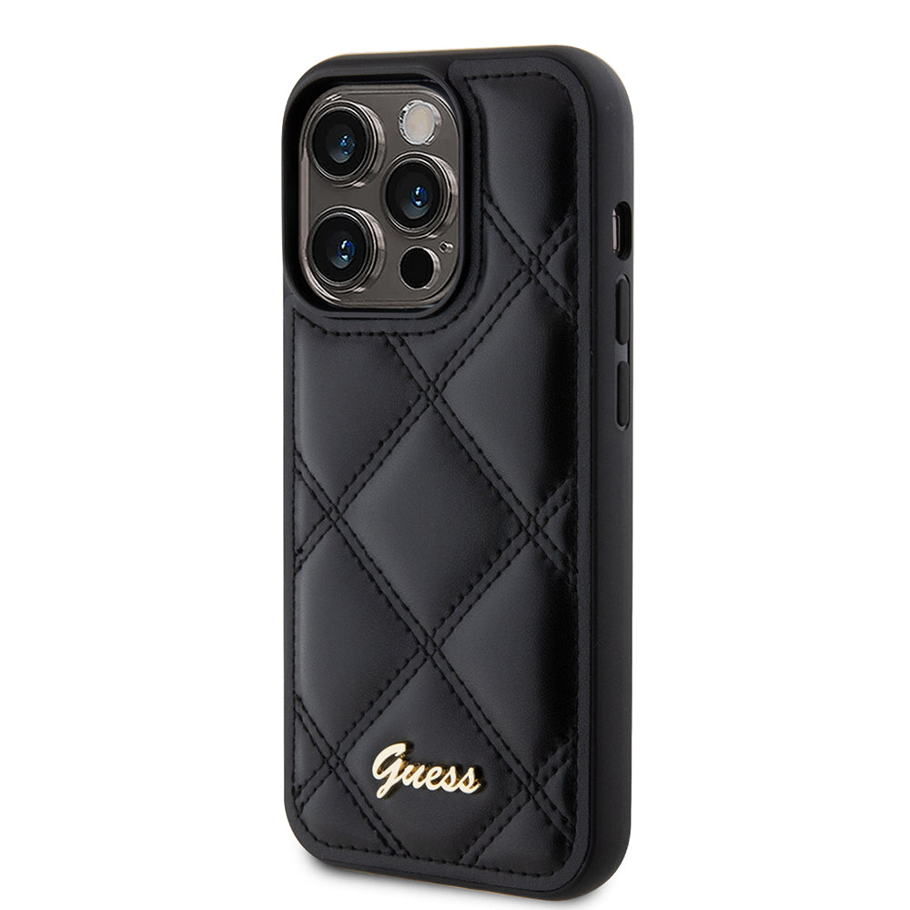 Pouzdro pro Apple iPhone 15 Pro Max, Guess, Quilted Metal Logo, Černá