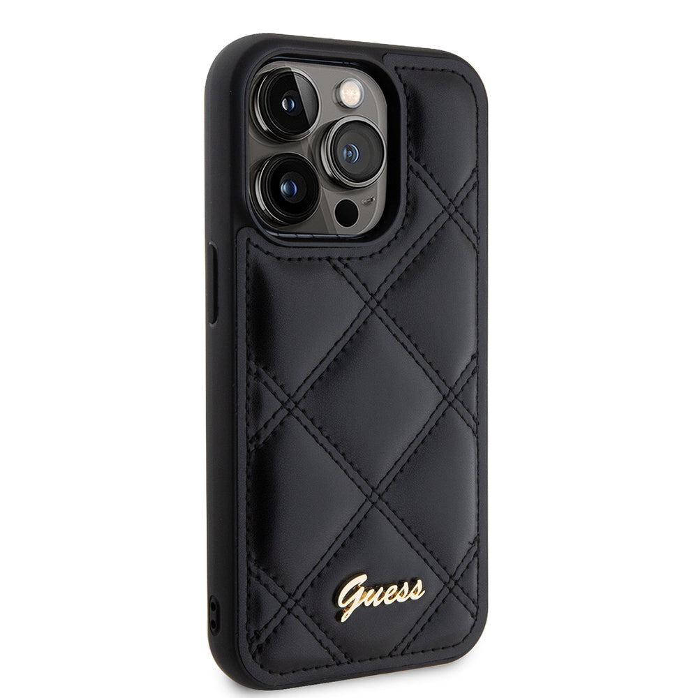 Pouzdro pro Apple iPhone 15 Pro Max, Guess, Quilted Metal Logo, Černá