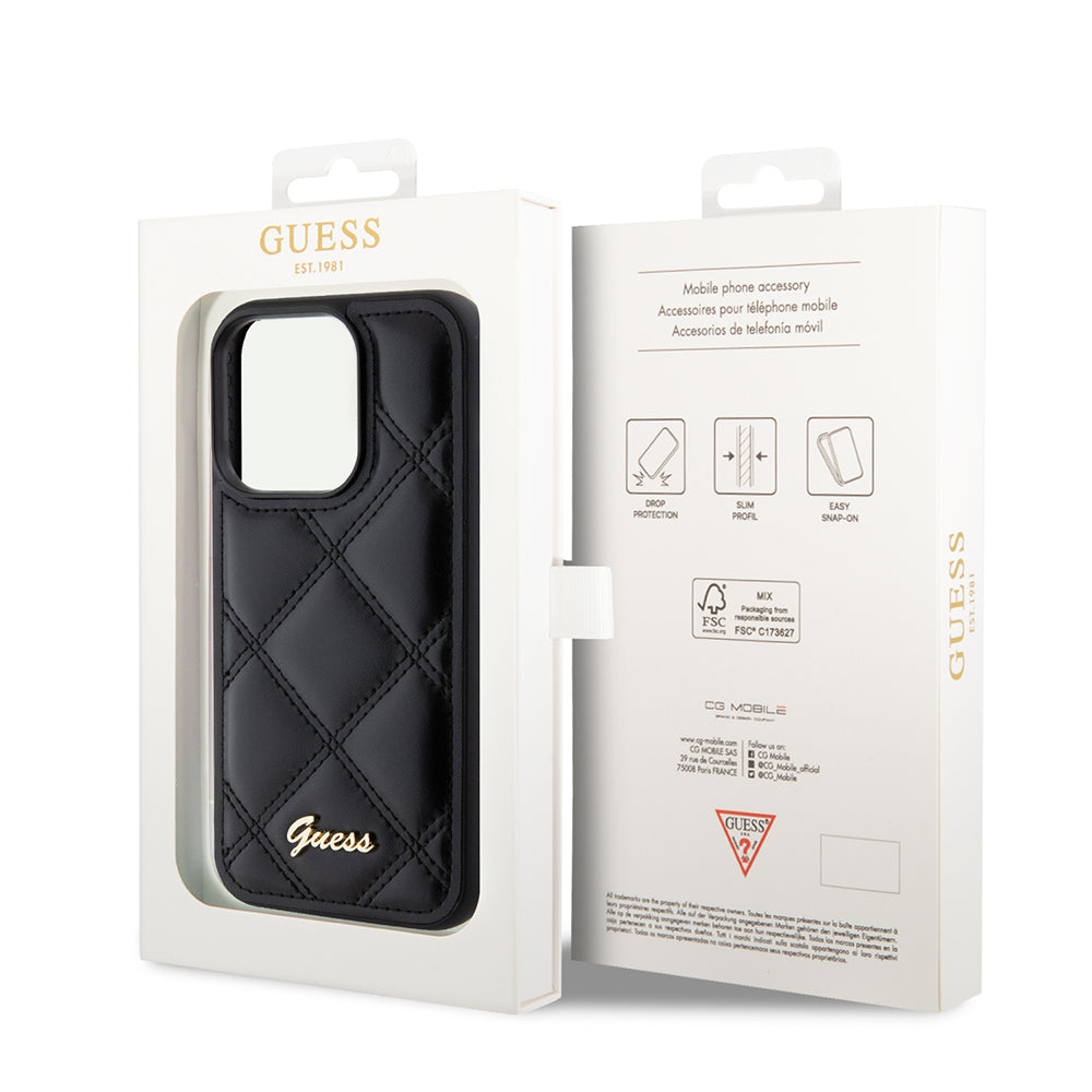 Pouzdro pro Apple iPhone 15 Pro Max, Guess, Quilted Metal Logo, Černá