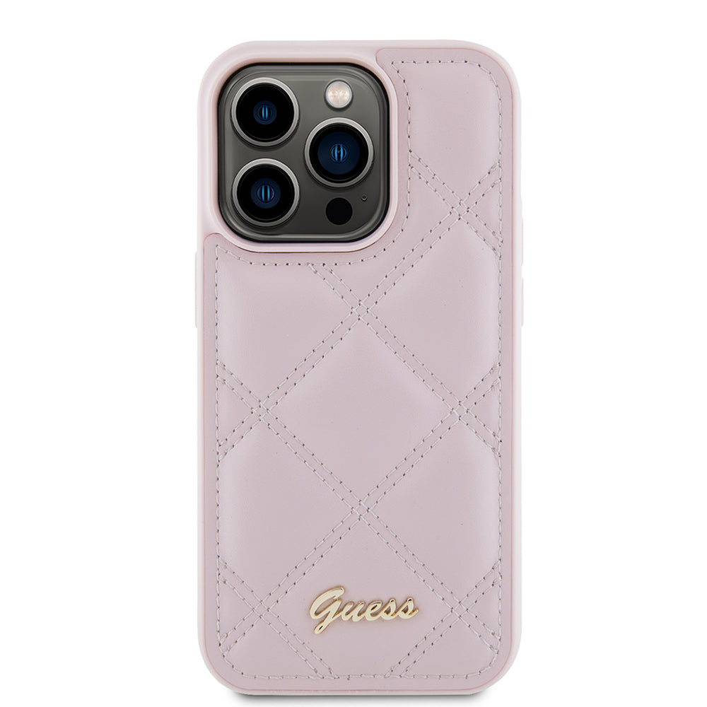 Pouzdro pro Apple iPhone 15 Pro Max, Guess, Quilted Metal Logo, Růžové