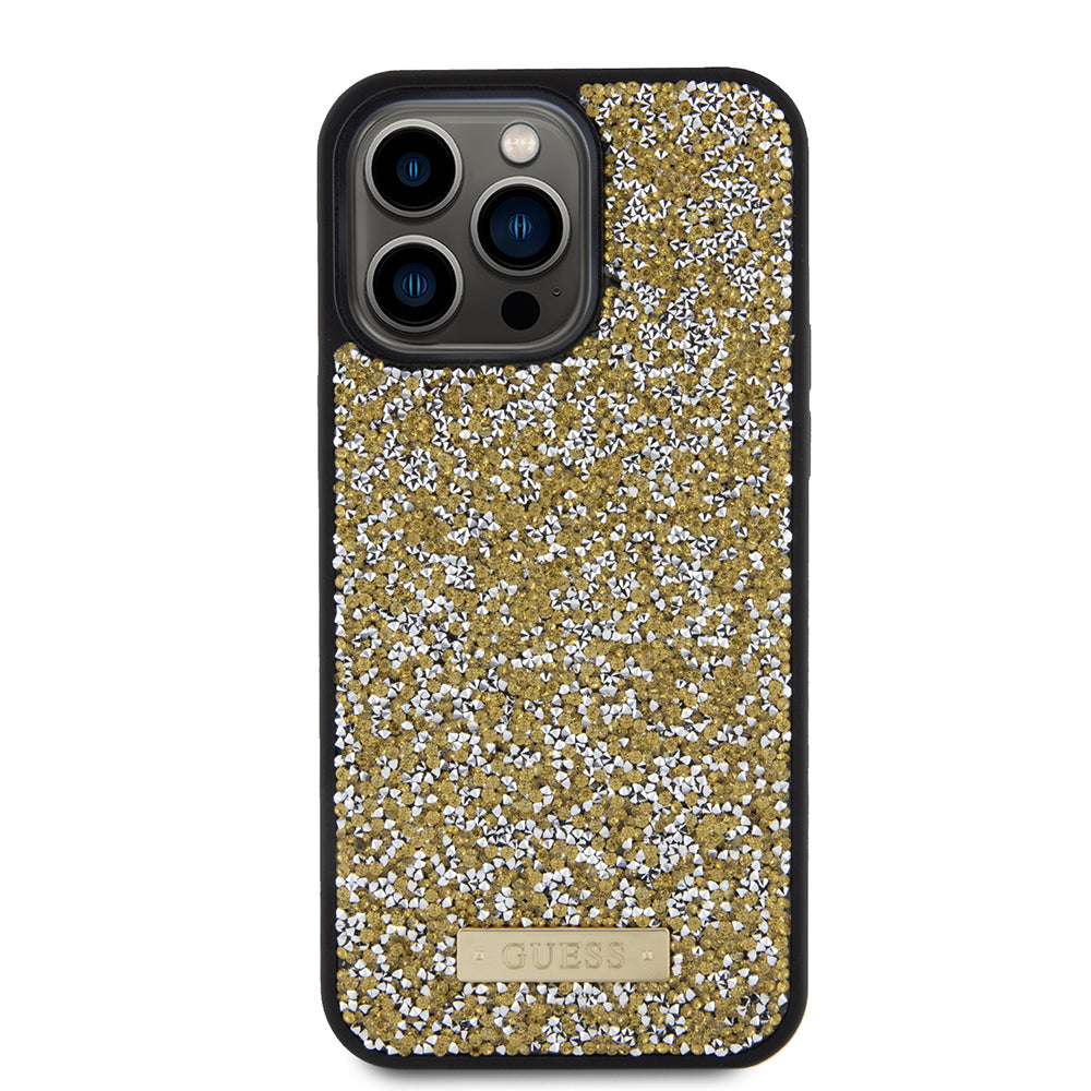 Pouzdro pro Apple iPhone 15 Pro Max, Guess, Rhinestone Metal Logo, Žlutá