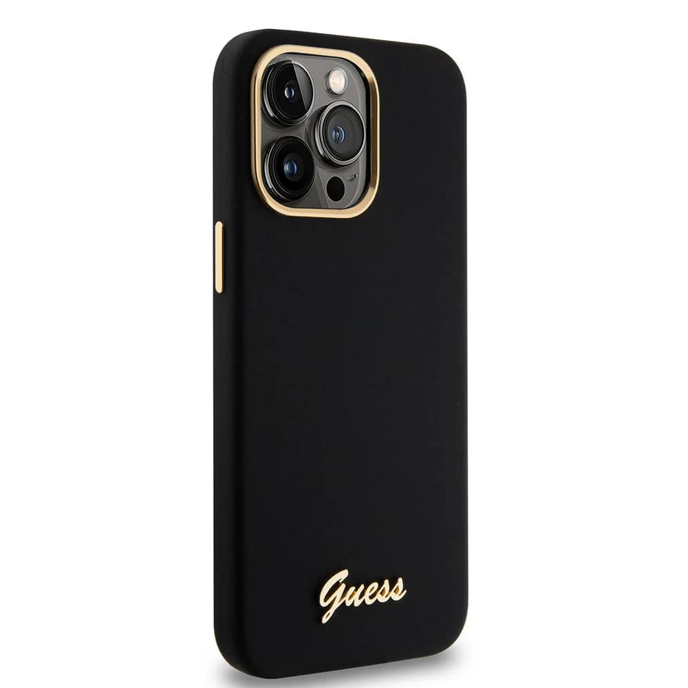 Pouzdro pro Apple iPhone 15 Pro Max, Guess, Script Metal Logo & Frame, Černá