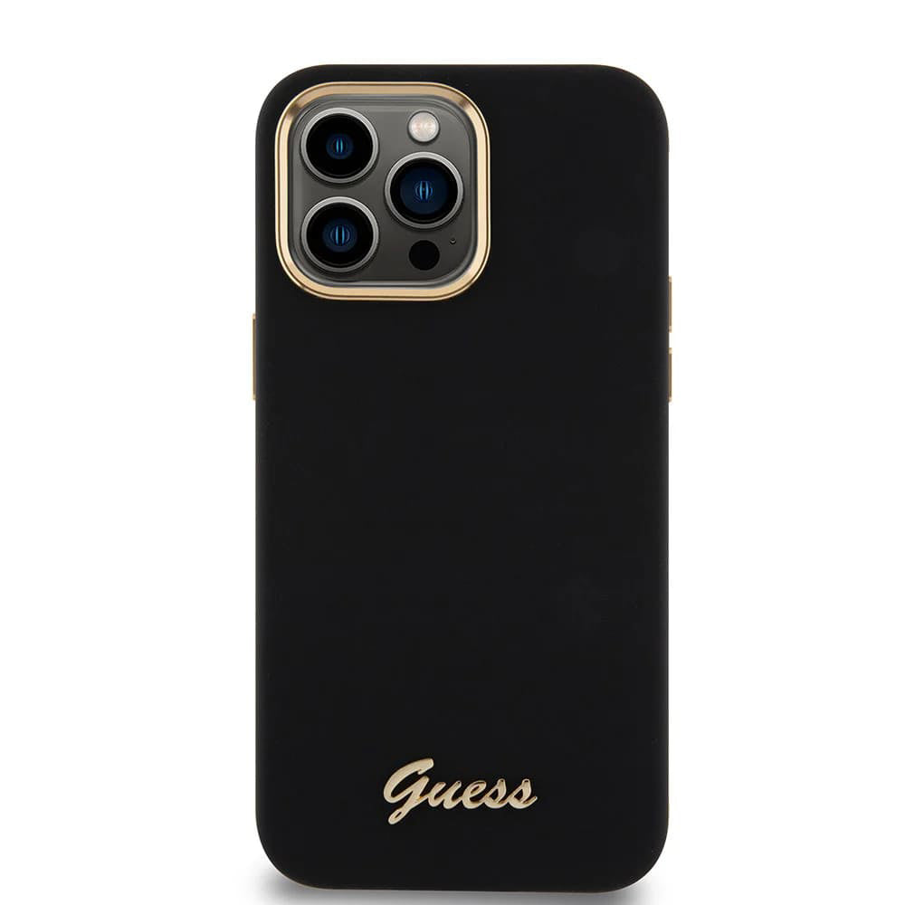 Pouzdro pro Apple iPhone 15 Pro Max, Guess, Script Metal Logo & Frame, Černá