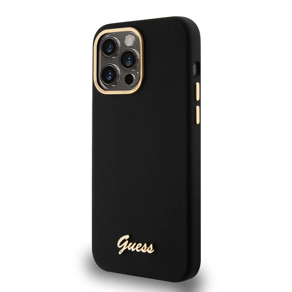 Pouzdro pro Apple iPhone 15 Pro Max, Guess, Script Metal Logo & Frame, Černá