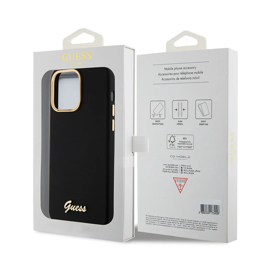 Pouzdro pro Apple iPhone 15 Pro Max, Guess, Script Metal Logo & Frame, Černá