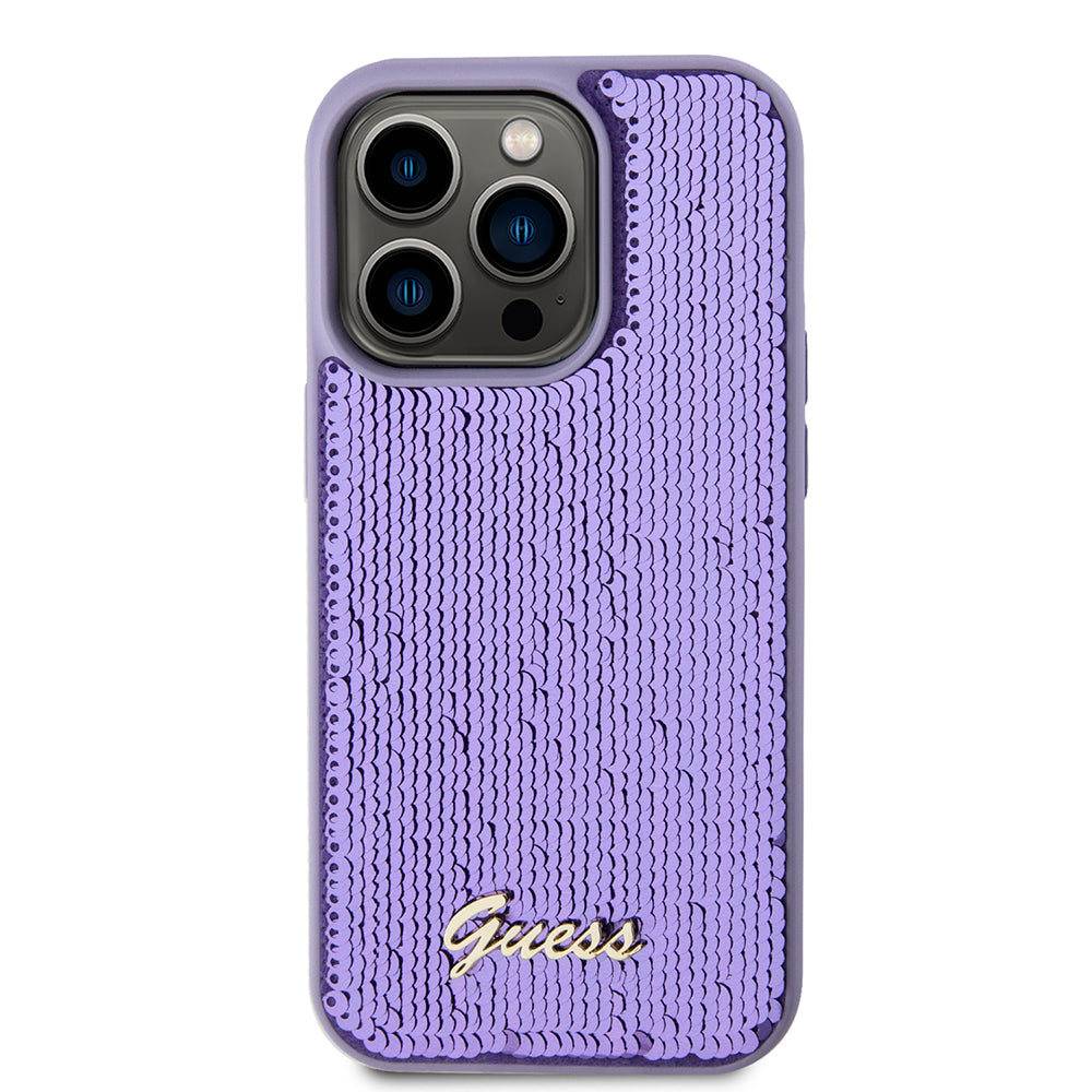 Pouzdro pro Apple iPhone 15 Pro Max, Guess, Sequin Script Metal, Fialová