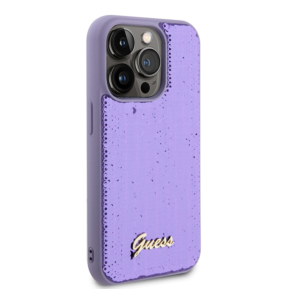 Pouzdro pro Apple iPhone 15 Pro Max, Guess, Sequin Script Metal, Fialová