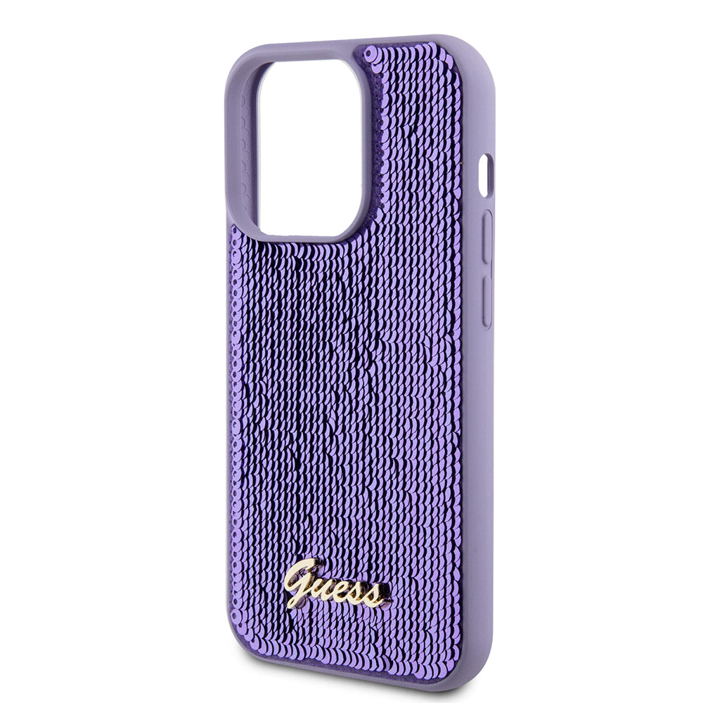 Pouzdro pro Apple iPhone 15 Pro Max, Guess, Sequin Script Metal, Fialová
