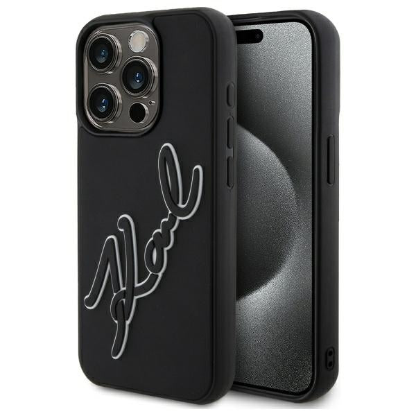 Pouzdro pro Apple iPhone 15 Pro Max, Karl Lagerfeld, 3D Rubber Signature, Černá