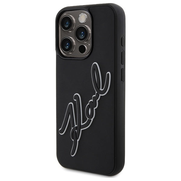 Pouzdro pro Apple iPhone 15 Pro Max, Karl Lagerfeld, 3D Rubber Signature, Černá
