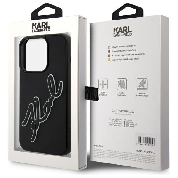 Pouzdro pro Apple iPhone 15 Pro Max, Karl Lagerfeld, 3D Rubber Signature, Černá