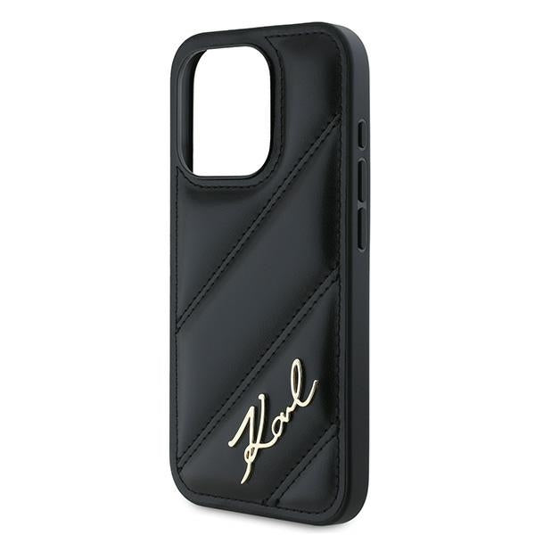 Pouzdro pro Apple iPhone 15 Pro Max, Karl Lagerfeld, Diagonal Quilted Script, Černá
