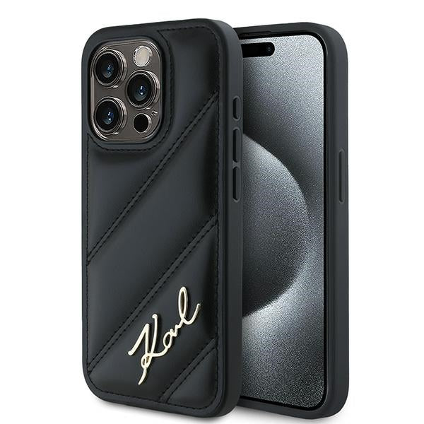Pouzdro pro Apple iPhone 15 Pro Max, Karl Lagerfeld, Diagonal Quilted Script, Černá