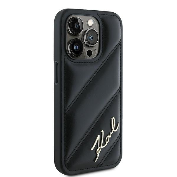 Pouzdro pro Apple iPhone 15 Pro Max, Karl Lagerfeld, Diagonal Quilted Script, Černá