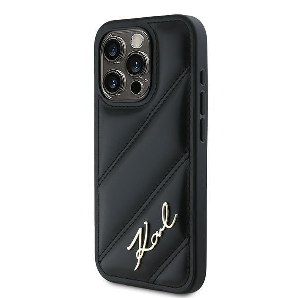 Pouzdro pro Apple iPhone 15 Pro Max, Karl Lagerfeld, Diagonal Quilted Script, Černá