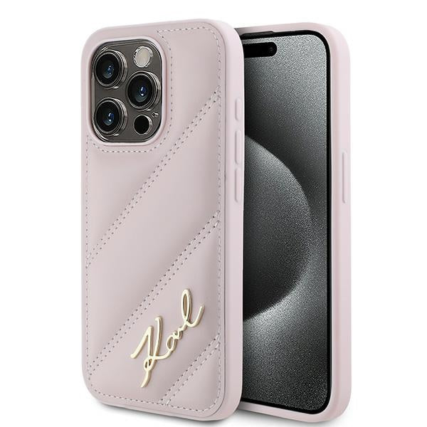 Pouzdro pro Apple iPhone 15 Pro Max, Karl Lagerfeld, Diagonal Quilted Script, Růžové