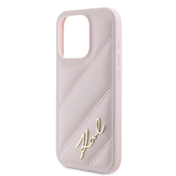 Pouzdro pro Apple iPhone 15 Pro Max, Karl Lagerfeld, Diagonal Quilted Script, Růžové