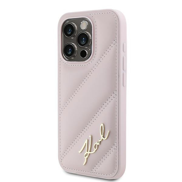 Pouzdro pro Apple iPhone 15 Pro Max, Karl Lagerfeld, Diagonal Quilted Script, Růžové