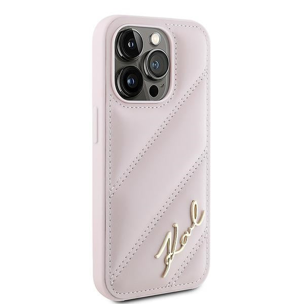 Pouzdro pro Apple iPhone 15 Pro Max, Karl Lagerfeld, Diagonal Quilted Script, Růžové