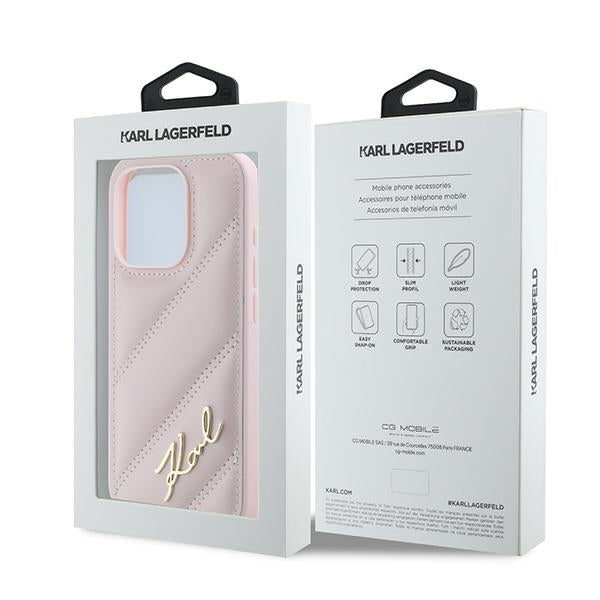 Pouzdro pro Apple iPhone 15 Pro Max, Karl Lagerfeld, Diagonal Quilted Script, Růžové