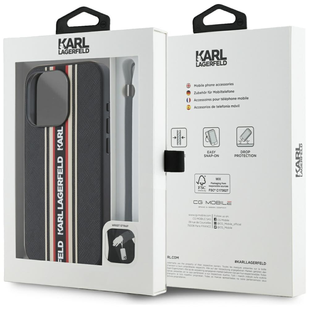 Pouzdro pro Apple iPhone 15 Pro Max, Karl Lagerfeld, Saffiano Athleisure Stripes with Strap, Rosie
