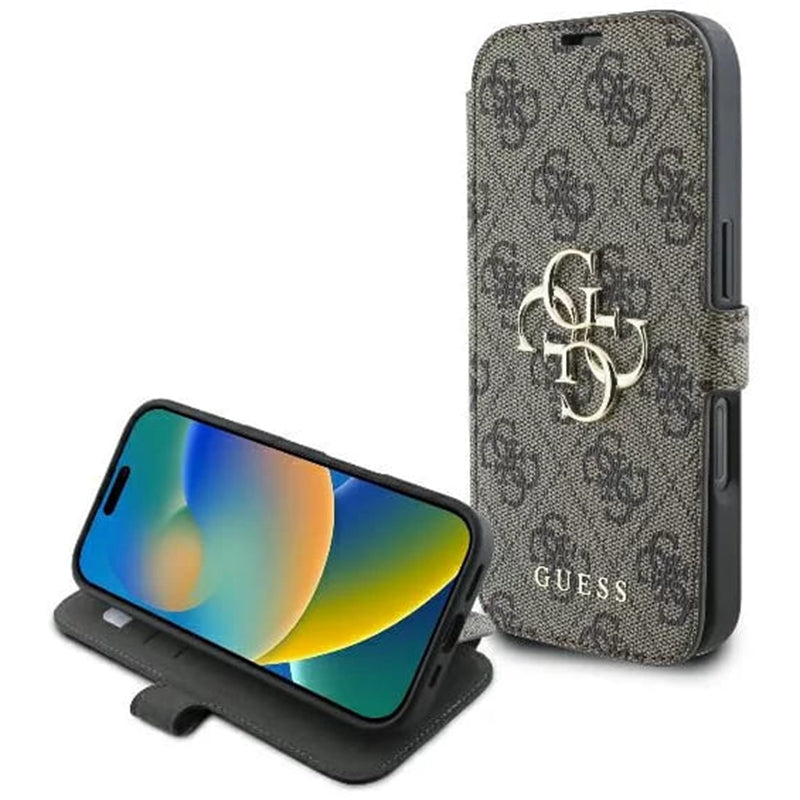 Case for Apple iPhone 16, Guess, 4G Book, Brown