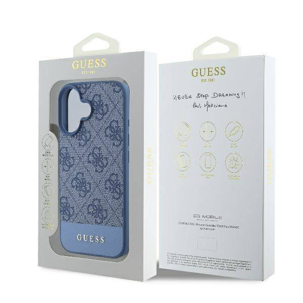 Pouzdro pro Apple iPhone 16, Guess, 4G Bottom Stripe, Modrá