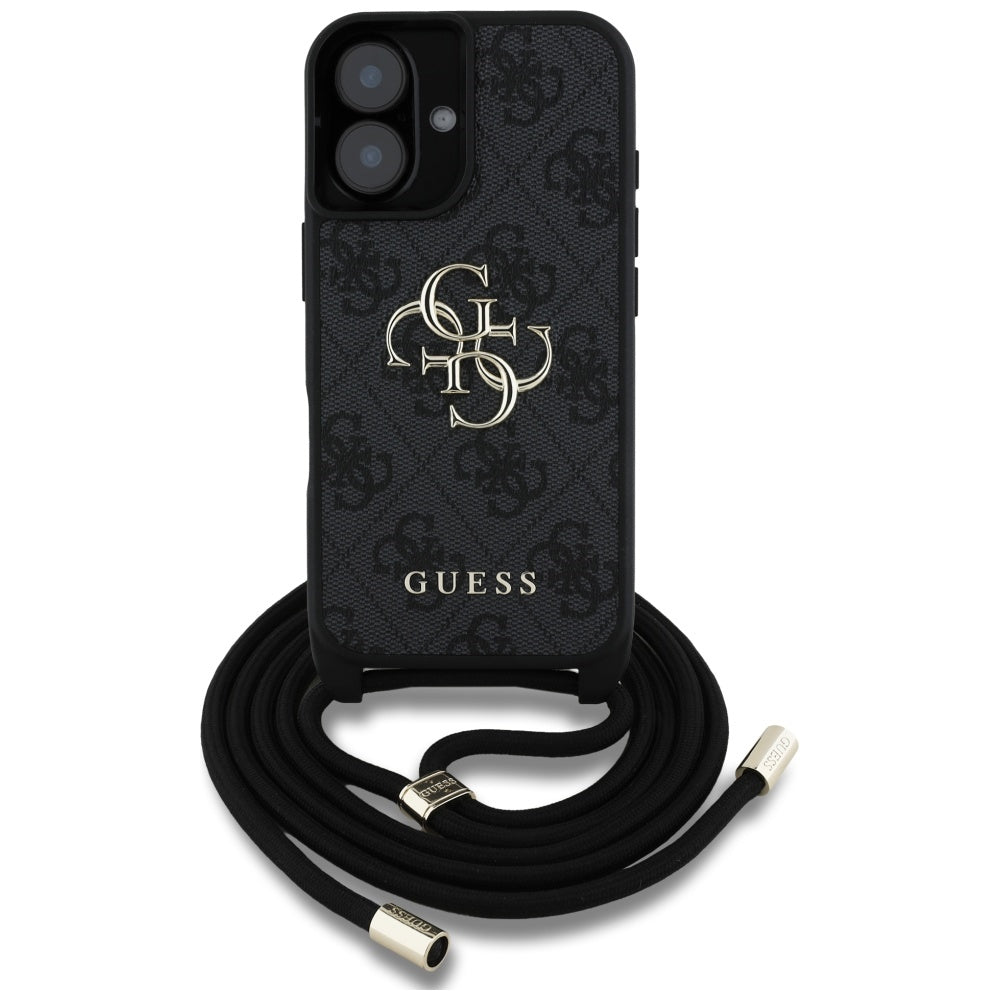 Pouzdro pro Apple iPhone 16, Guess, 4G CBDY Big Logo with Cord Strap, Černá