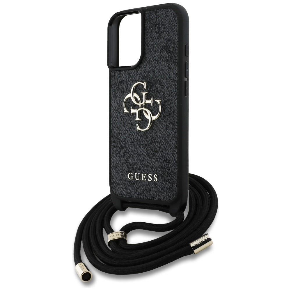 Pouzdro pro Apple iPhone 16, Guess, 4G CBDY Big Logo with Cord Strap, Černá