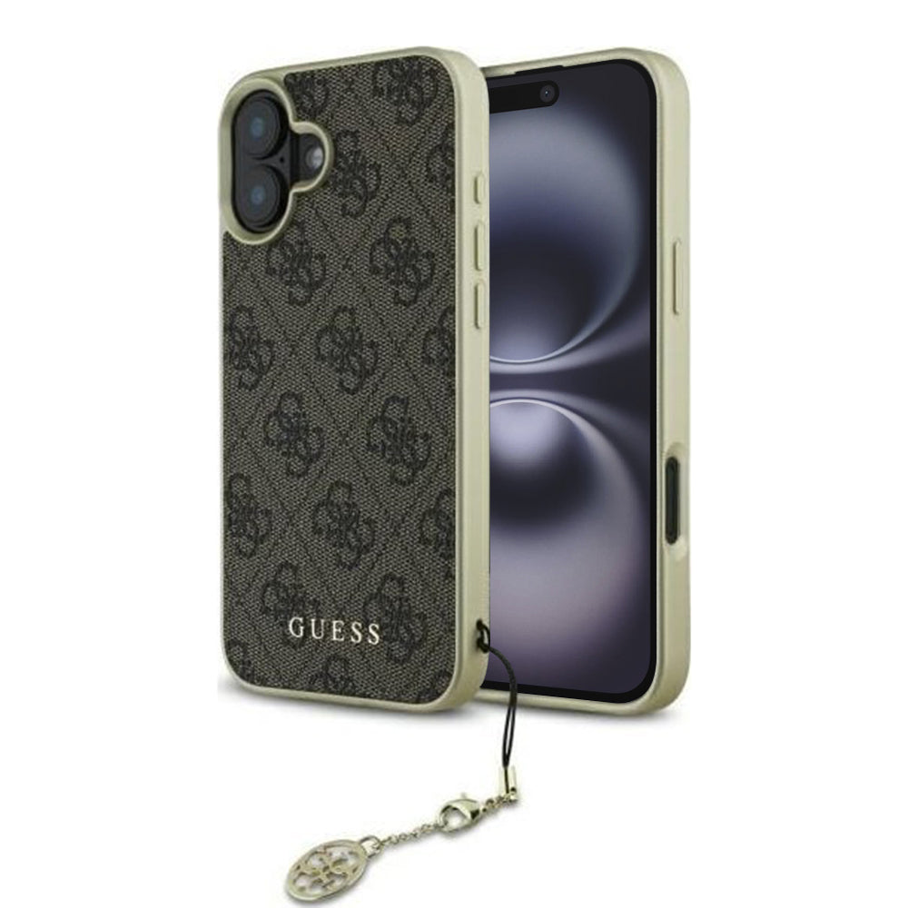Pouzdro pro Apple iPhone 16, Guess, 4G Charm, Hnědá