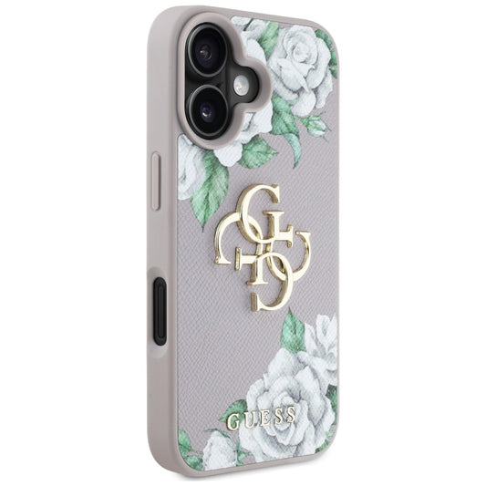 Pouzdro pro Apple iPhone 16, Guess, 4G Grained Roses Big Logo, Fialové